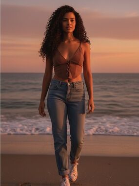 Urban Outfitters Brown Ribbed Lace-Up Cottagecore Cropped Cami Size M